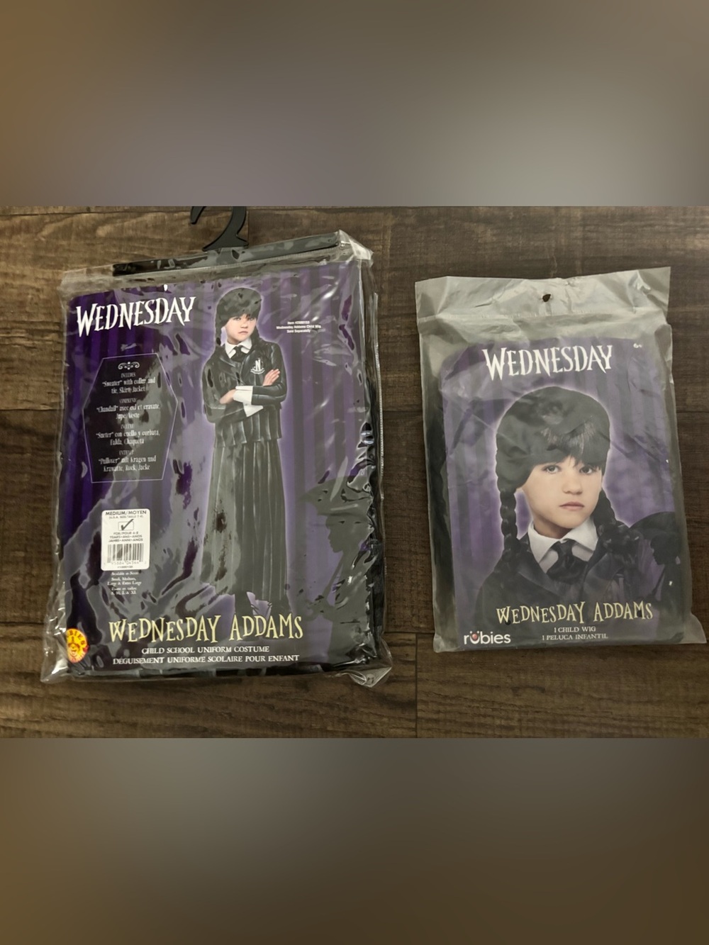 Rubies Wednesday Addams Child School Uniform Costume Size 7-8 Wig Included NWT